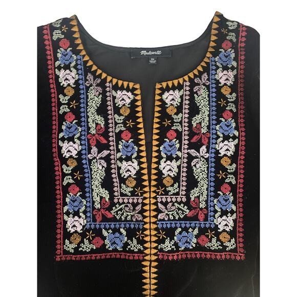Boho Chic Black Embroidered Peasant Top – Long Sleeve Festival Blouse - Picture 5 of 7